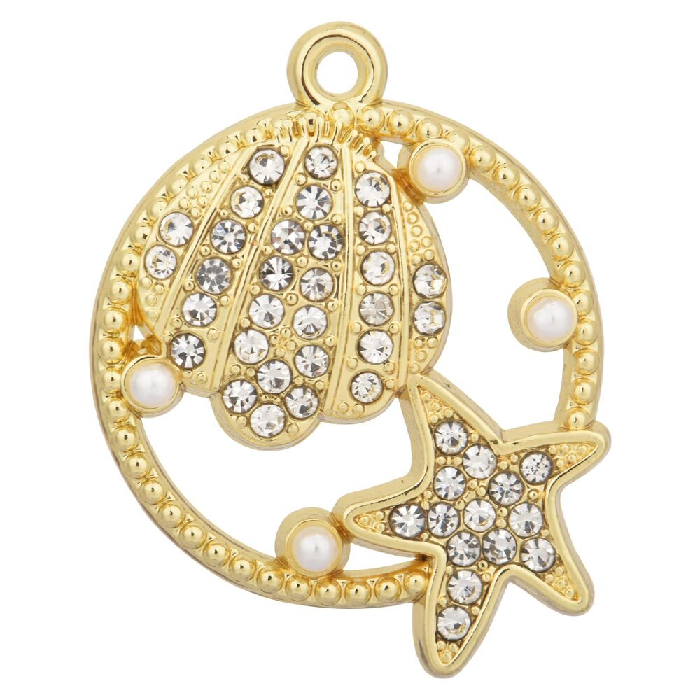 5404 Pack of 20 Shell Pearl Starfish Ocean Charms Gold Plated Pendants